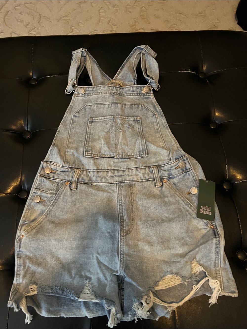 wild fable Light Blue Distressed Denim Short Overalls